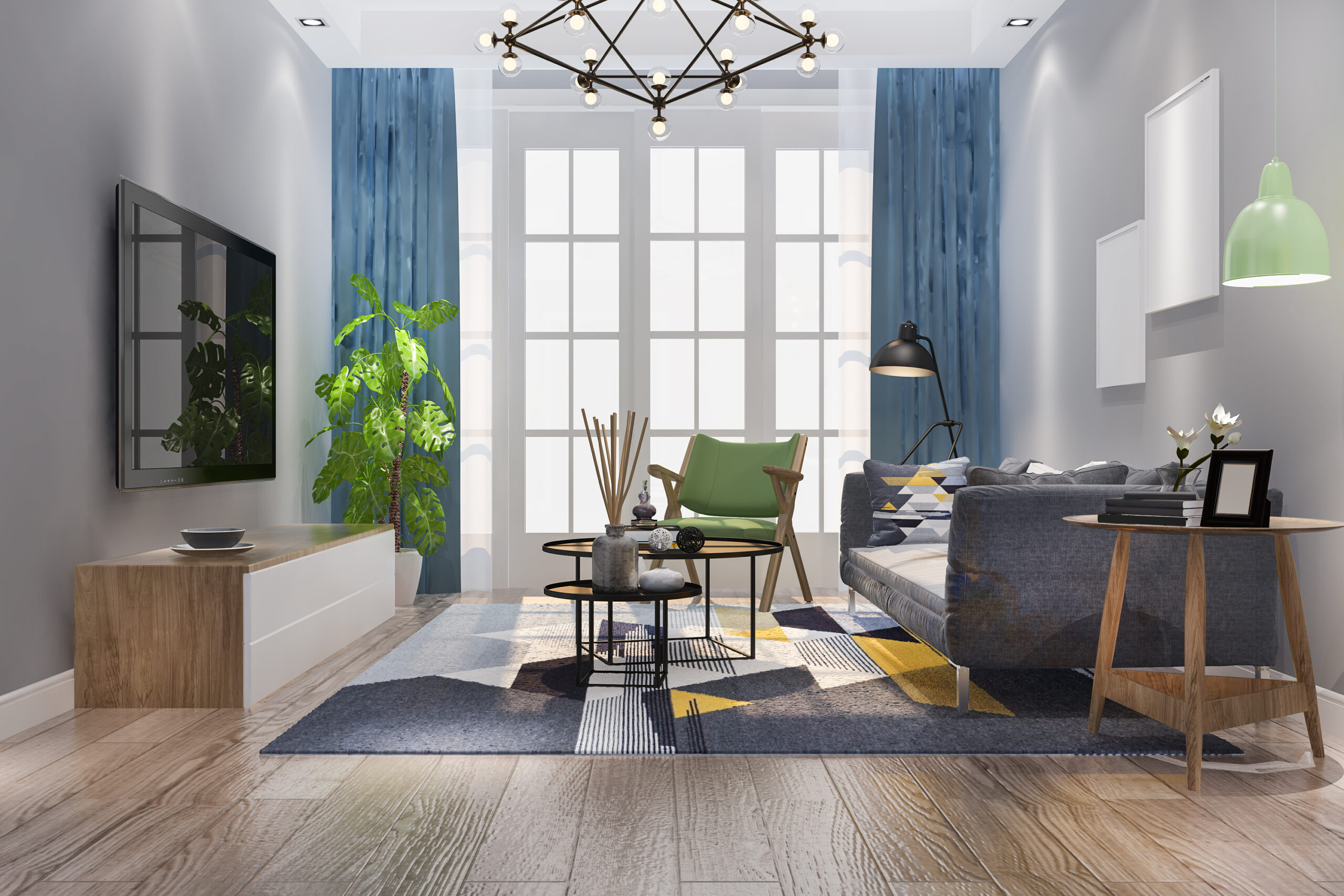 3d rendering vintage colorful living room with retro style scaled